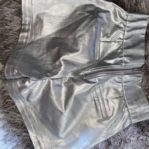Metallic silver high waist shorts